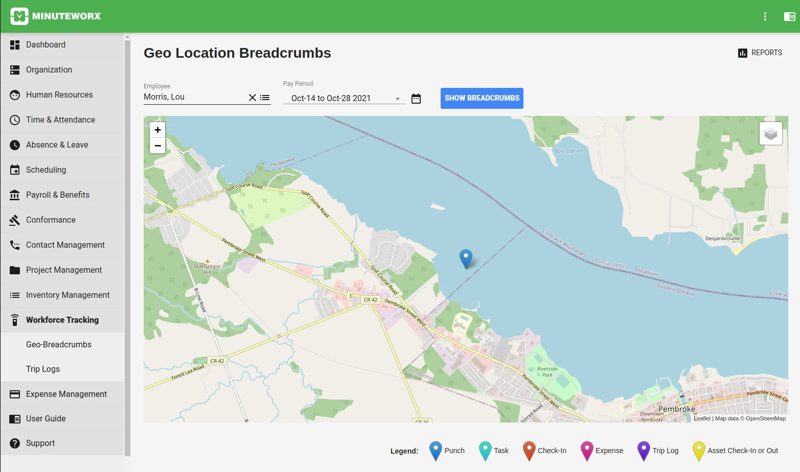 GPS location of clocked in employees