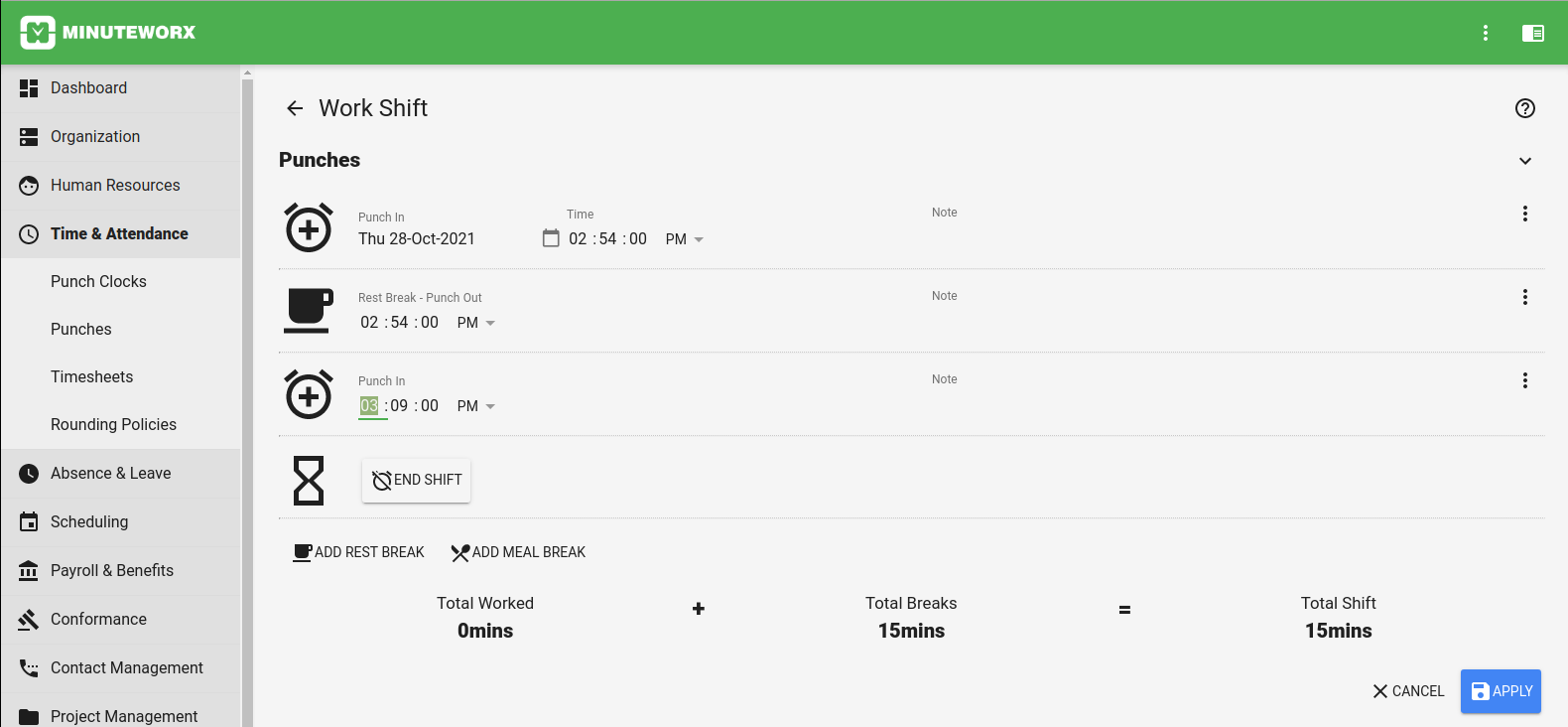 Employees track timesheets using a task timer in MinuteWorx punch clock app